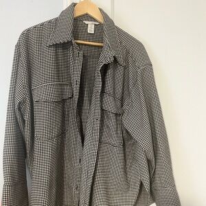 H&M Black and White Houndstooth Collared Shacket